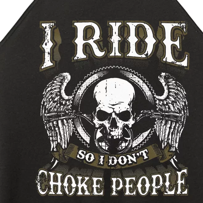 Ride Choke People Biker Wings Skull Motorcycle Long Sleeve Women’s Perfect Tri Rocker Tank