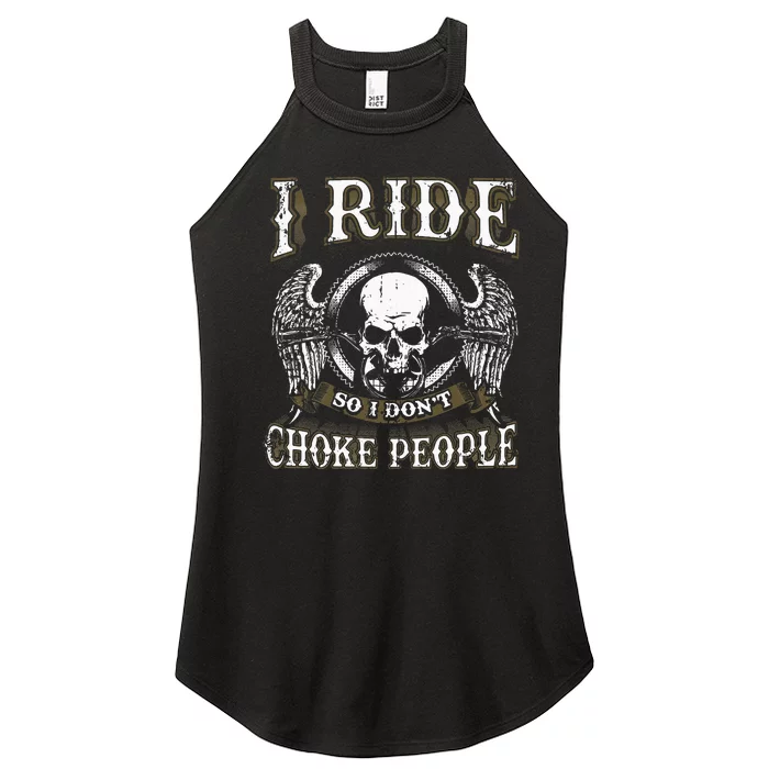 Ride Choke People Biker Wings Skull Motorcycle Long Sleeve Women’s Perfect Tri Rocker Tank