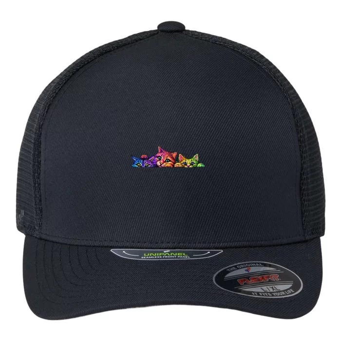 Realistic Cats Peeking Out Of Pocket Flexfit Unipanel Trucker Cap