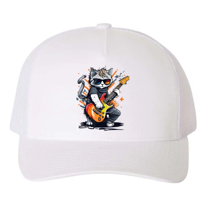 Rock Cat Playing Guitar Funny Guitar Cat Yupoong Adult 5-Panel Trucker Hat