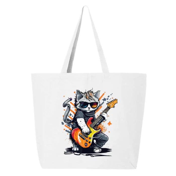 Rock Cat Playing Guitar Funny Guitar Cat 25L Jumbo Tote