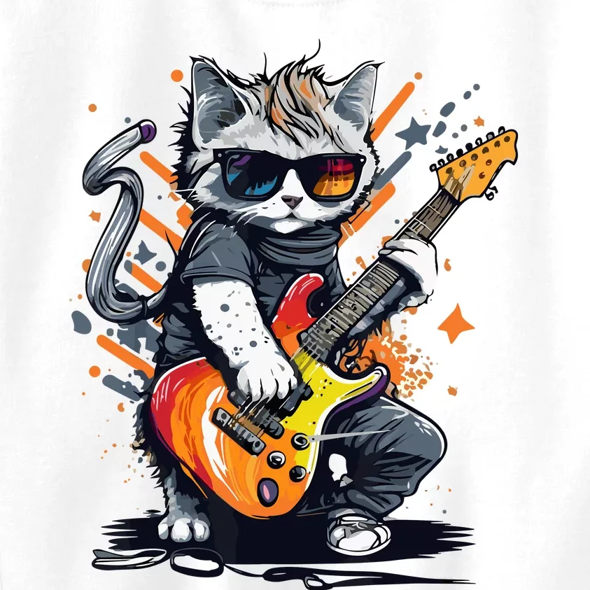 Rock Cat Playing Guitar Funny Guitar Cat Kids Sweatshirt