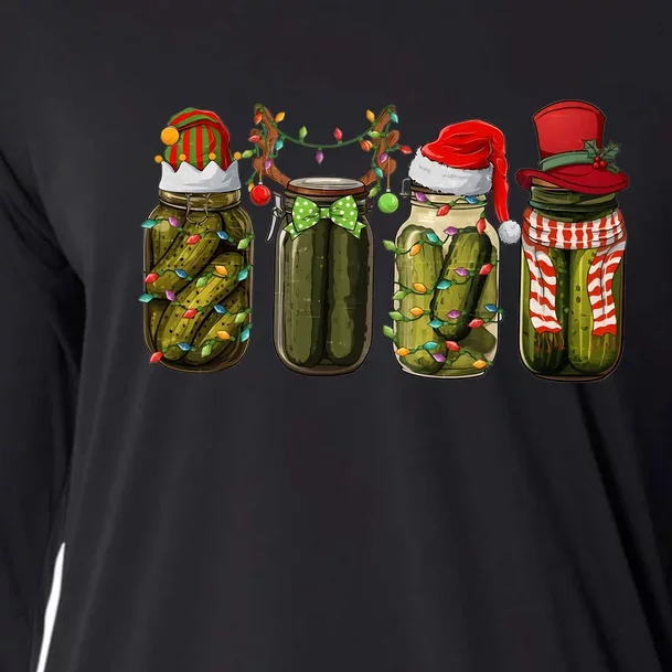 Retro Canned Pickles Christmas Santa Hat Reindeer Pickle Jar Cooling Performance Long Sleeve Crew