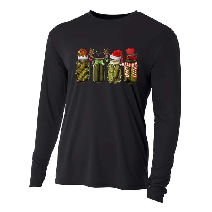 Retro Canned Pickles Christmas Santa Hat Reindeer Pickle Jar Cooling Performance Long Sleeve Crew