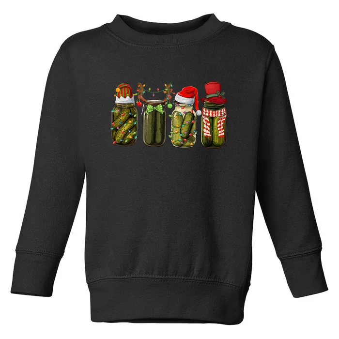 Retro Canned Pickles Christmas Santa Hat Reindeer Pickle Jar Toddler Sweatshirt