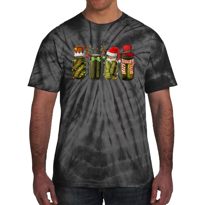 Retro Canned Pickles Christmas Santa Hat Reindeer Pickle Jar Tie-Dye T-Shirt