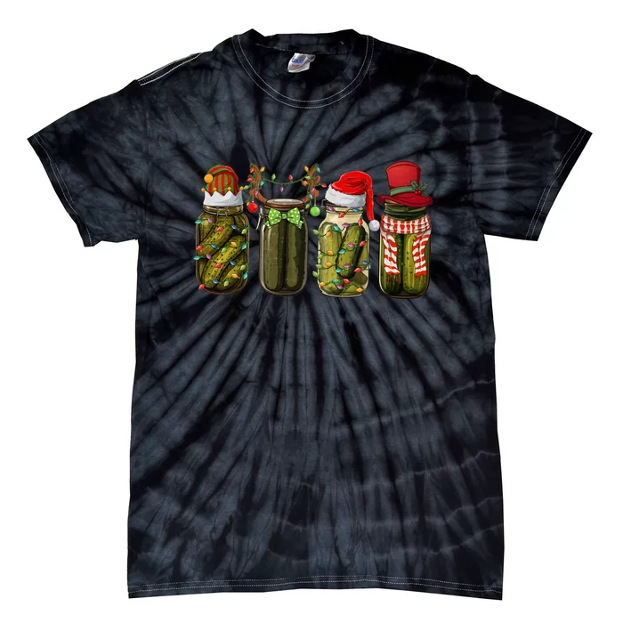 Retro Canned Pickles Christmas Santa Hat Reindeer Pickle Jar Tie-Dye T-Shirt