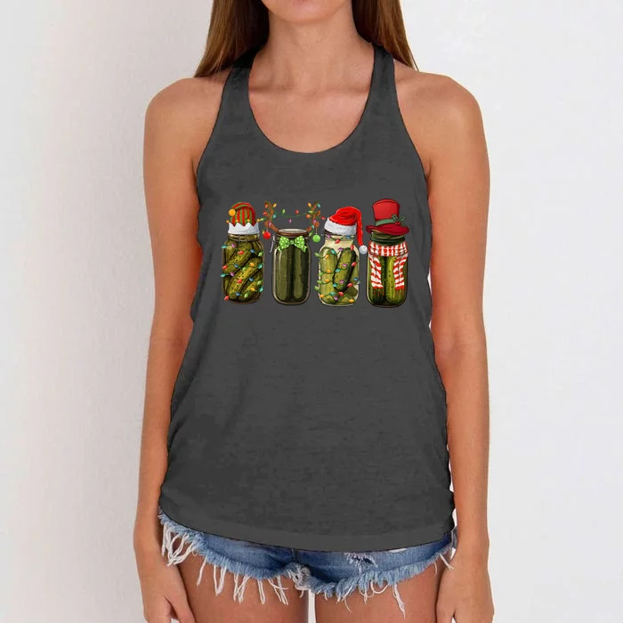 Retro Canned Pickles Christmas Santa Hat Reindeer Pickle Jar Women's Knotted Racerback Tank