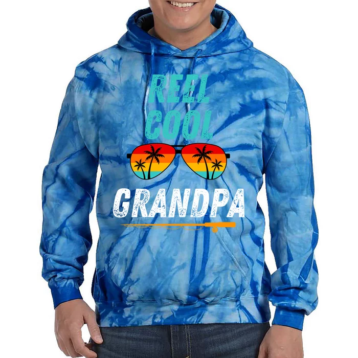 Reel Cool Papa Funny Fishing Grandpa Dad Gift Tie Dye Hoodie