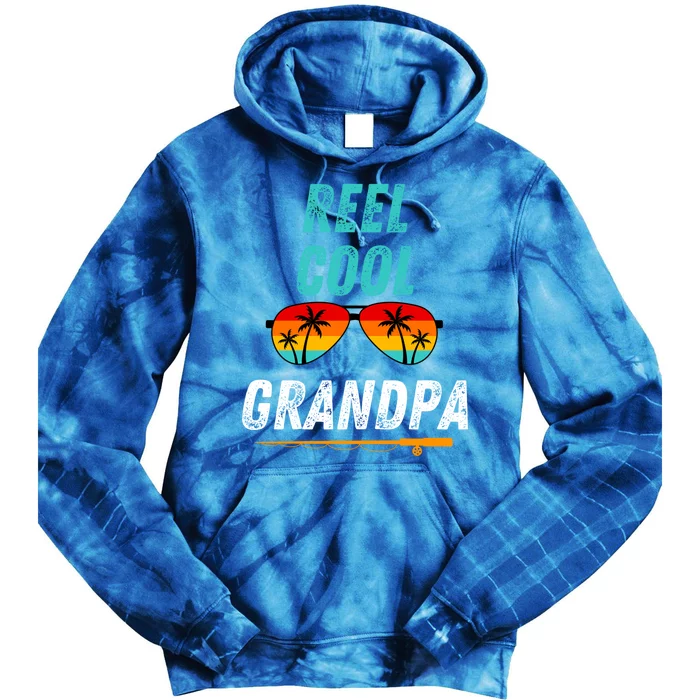 Reel Cool Papa Funny Fishing Grandpa Dad Gift Tie Dye Hoodie