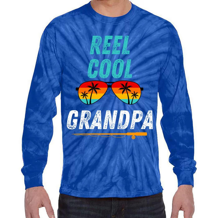 Reel Cool Papa Funny Fishing Grandpa Dad Gift Tie-Dye Long Sleeve Shirt