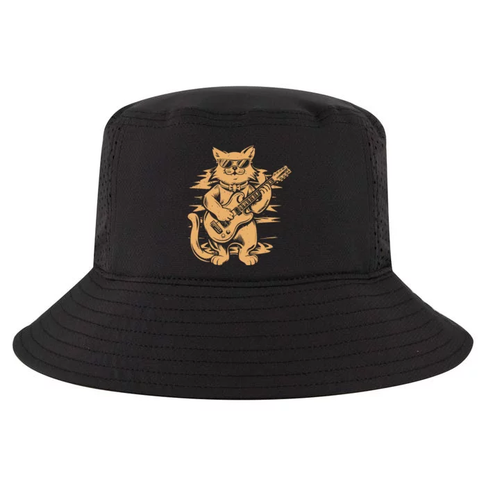 Rock Cat Playing Guitar Rock Kitty Funny Guitar Cat Cool Comfort Performance Bucket Hat