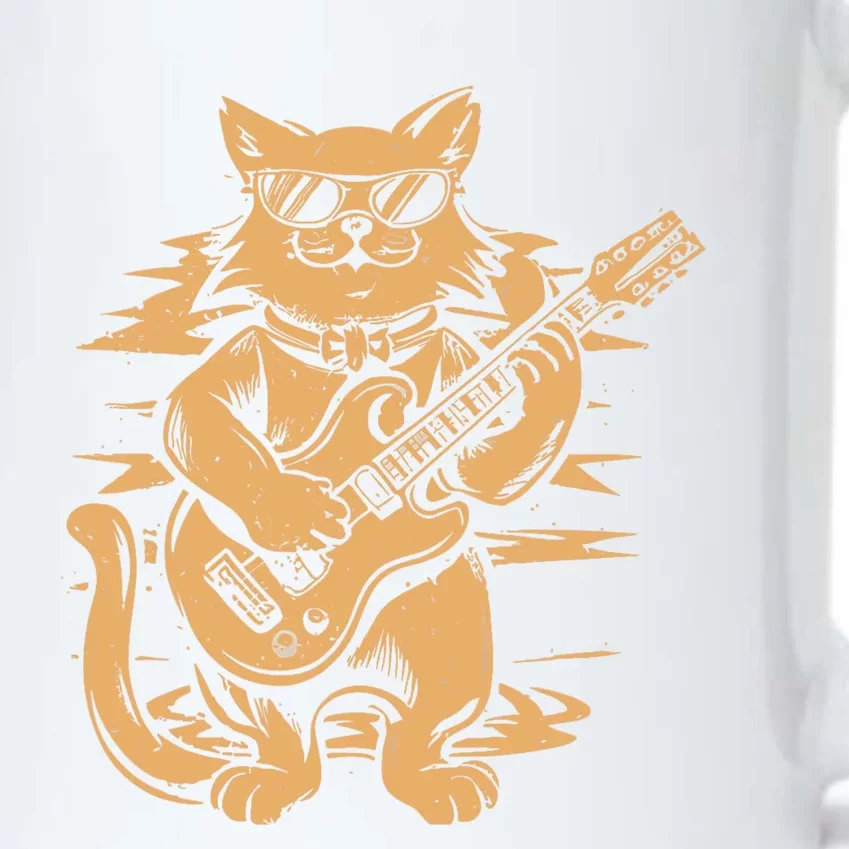 Rock Cat Playing Guitar Rock Kitty Funny Guitar Cat Black Color Changing Mug