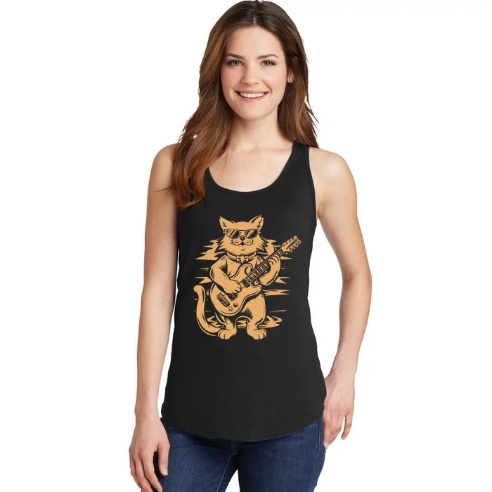 Rock Cat Playing Guitar Rock Kitty Funny Guitar Cat Ladies Essential Tank