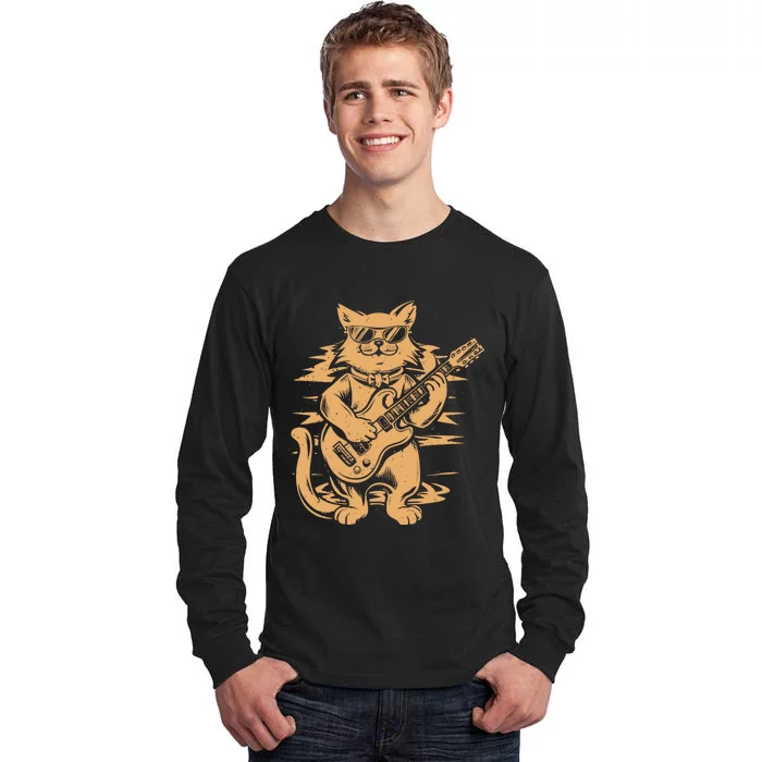 Rock Cat Playing Guitar Rock Kitty Funny Guitar Cat Tall Long Sleeve T-Shirt