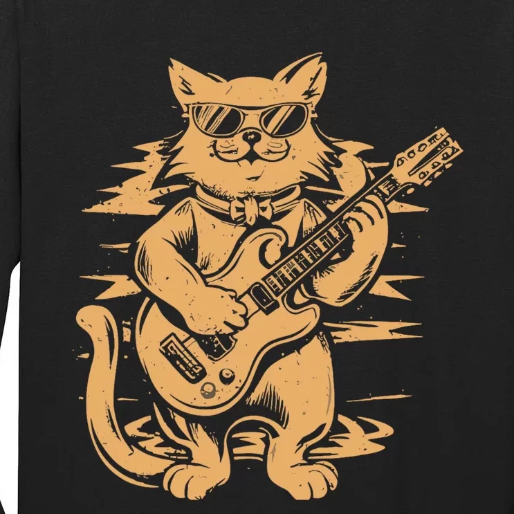 Rock Cat Playing Guitar Rock Kitty Funny Guitar Cat Tall Long Sleeve T-Shirt