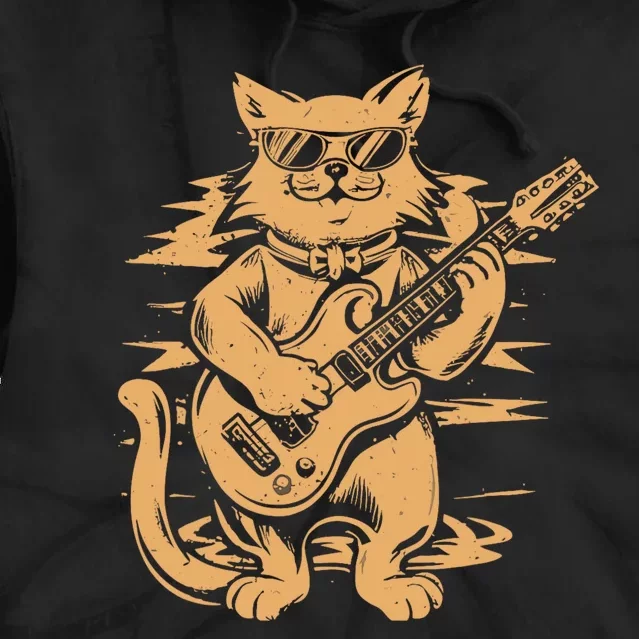 Rock Cat Playing Guitar Rock Kitty Funny Guitar Cat Tie Dye Hoodie