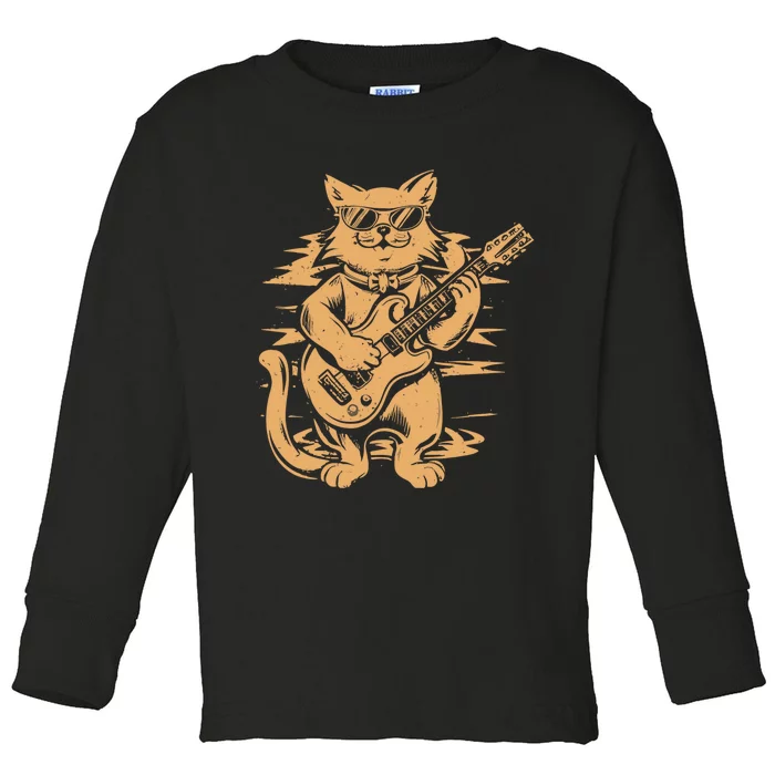 Rock Cat Playing Guitar Rock Kitty Funny Guitar Cat Toddler Long Sleeve Shirt