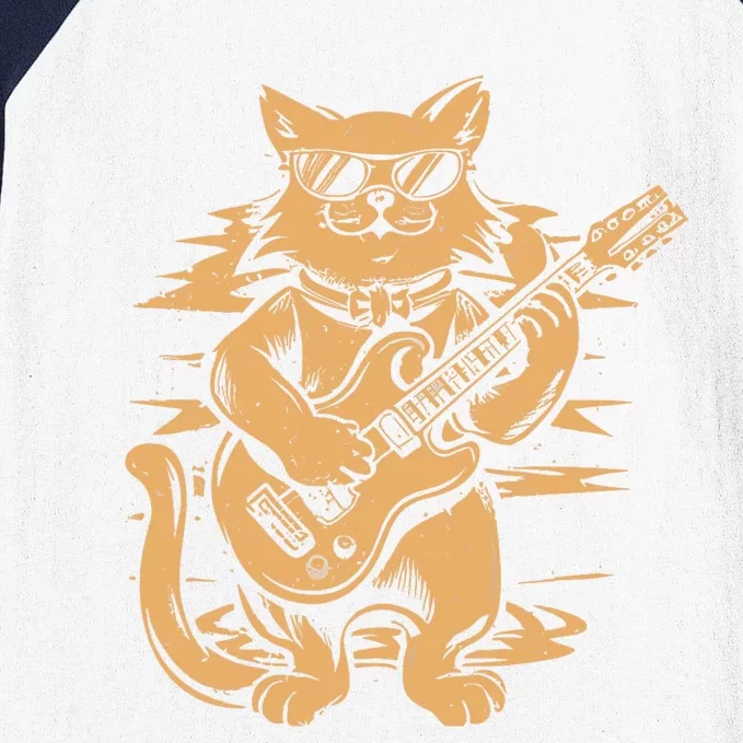 Rock Cat Playing Guitar Rock Kitty Funny Guitar Cat Baseball Sleeve Shirt