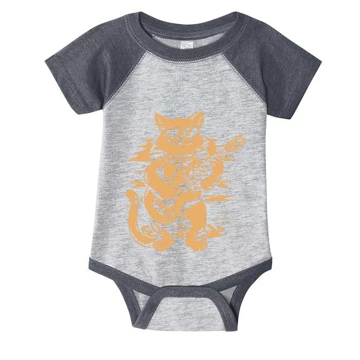 Rock Cat Playing Guitar Rock Kitty Funny Guitar Cat Infant Baby Jersey Bodysuit