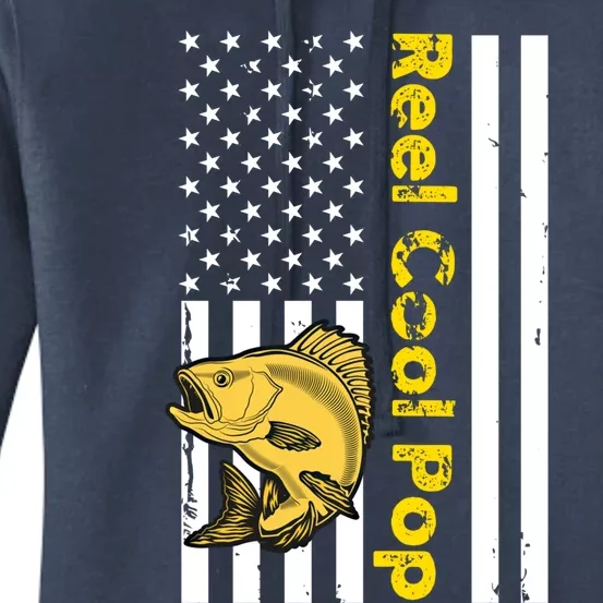 Reel Cool Pop American Flag Fathers Day Fishing Funny Gift Women's Pullover Hoodie