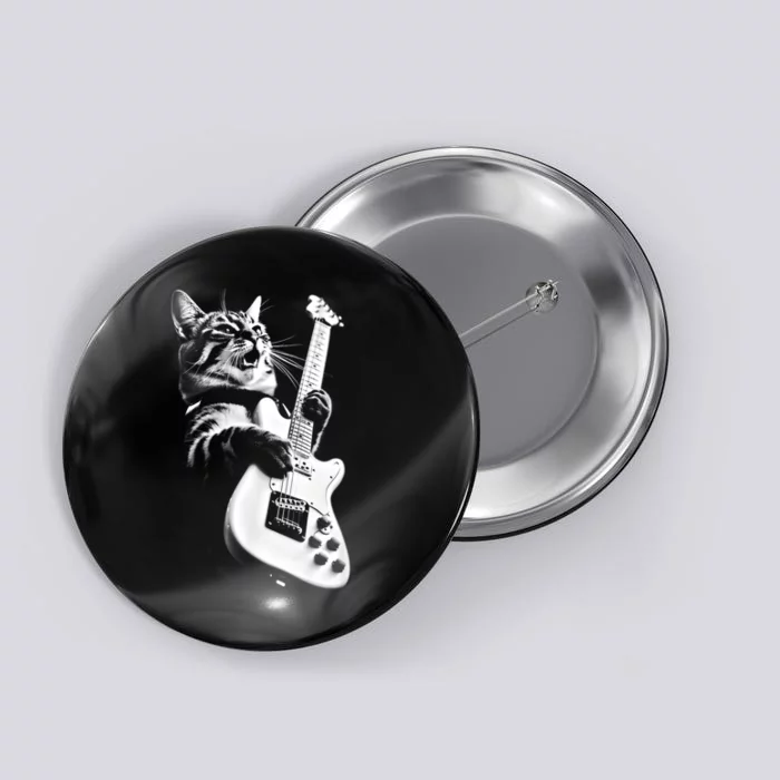 Rock Cat Playing Guitar Funny Guitar Cat Button