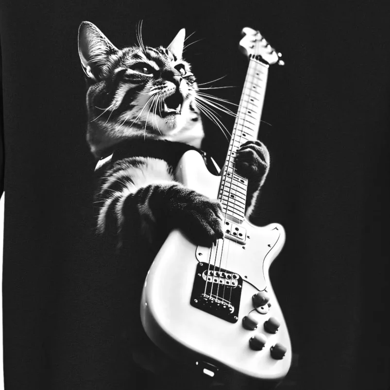 Rock Cat Playing Guitar Funny Guitar Cat Tall Sweatshirt