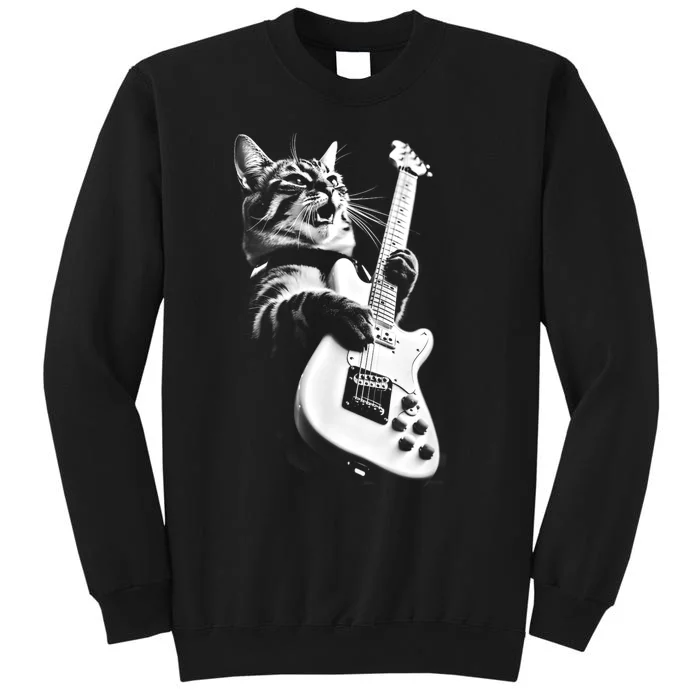 Rock Cat Playing Guitar Funny Guitar Cat Tall Sweatshirt