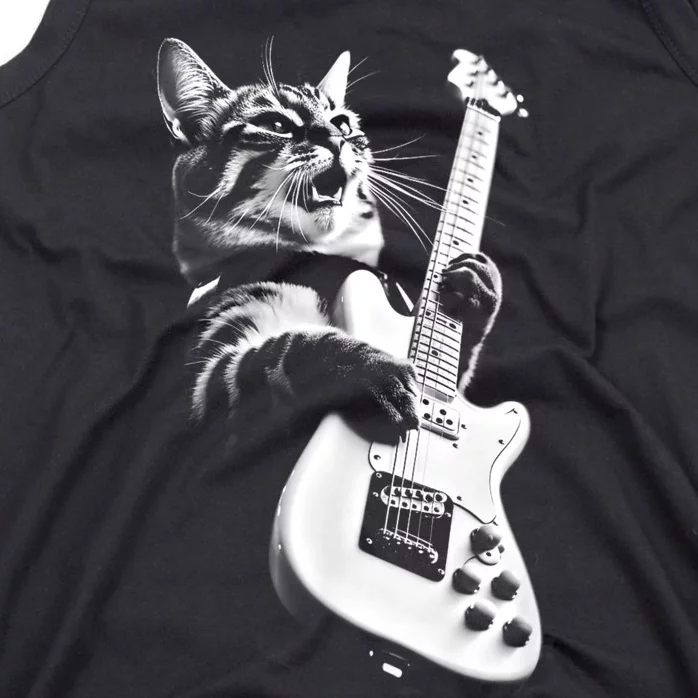 Rock Cat Playing Guitar Funny Guitar Cat Tank Top