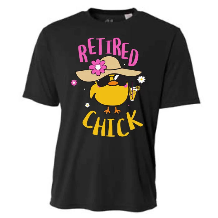 Retired Chick Pension Vacation Pensioner Retirement Chicken Gift Cooling Performance Crew T-Shirt