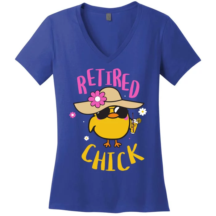 Retired Chick Pension Vacation Pensioner Retirement Chicken Gift Women's V-Neck T-Shirt