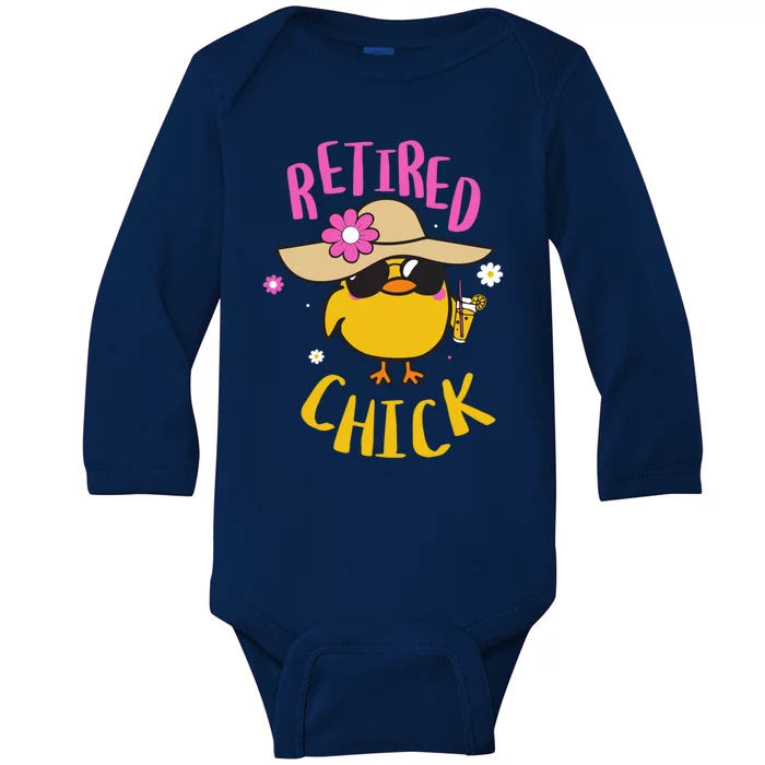 Retired Chick Pension Vacation Pensioner Retirement Chicken Gift Baby Long Sleeve Bodysuit