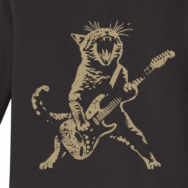 Rock Cat Playing Guitar Funny Guitar Cat Cat Lover Baby Long Sleeve Bodysuit