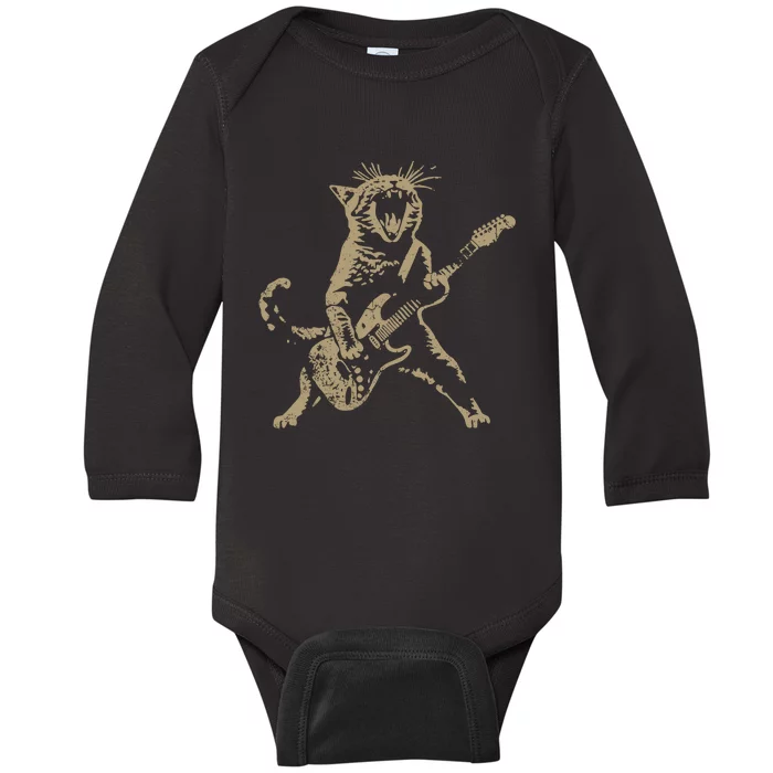 Rock Cat Playing Guitar Funny Guitar Cat Cat Lover Baby Long Sleeve Bodysuit