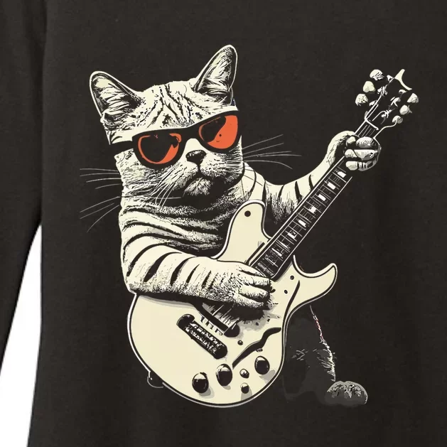 Rock Cat Playing Guitar Rock Kitty Funny Guitar Cat Womens CVC Long Sleeve Shirt