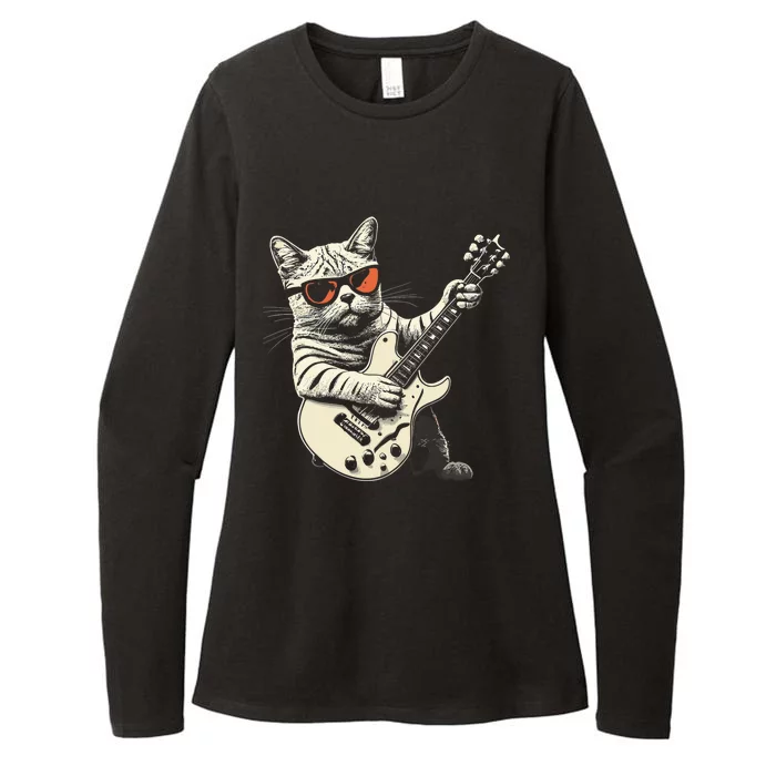 Rock Cat Playing Guitar Rock Kitty Funny Guitar Cat Womens CVC Long Sleeve Shirt