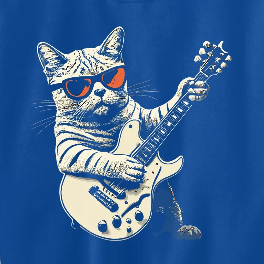 Rock Cat Playing Guitar Rock Kitty Funny Guitar Cat Kids Sweatshirt