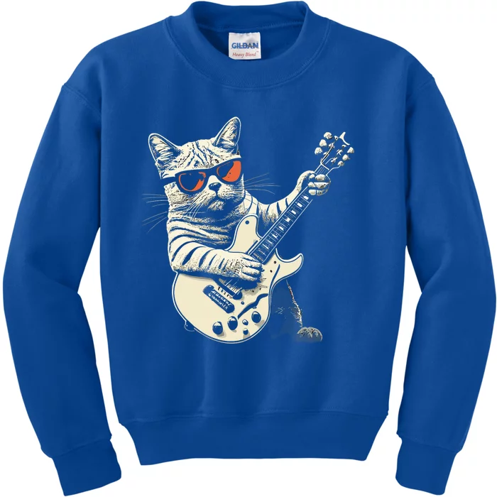 Rock Cat Playing Guitar Rock Kitty Funny Guitar Cat Kids Sweatshirt