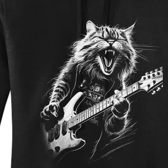 Rock Cat Playing Guitar Funny Guitar Cat Women's Pullover Hoodie