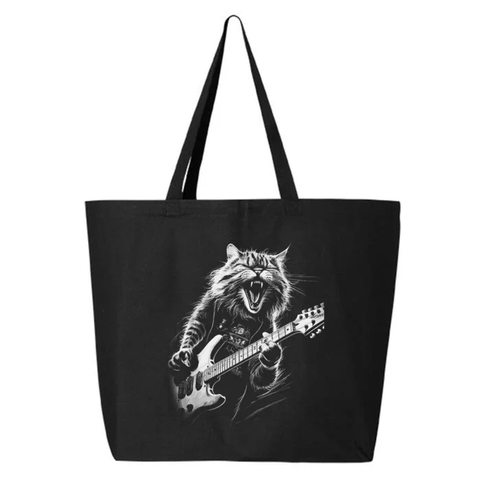 Rock Cat Playing Guitar Funny Guitar Cat 25L Jumbo Tote