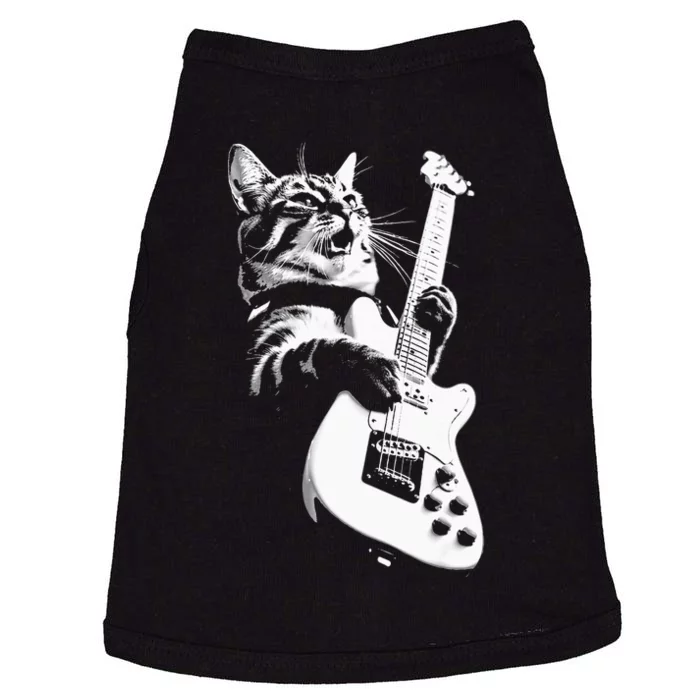 Rock Cat Playing Guitar Funny Guitar Cat Doggie Tank