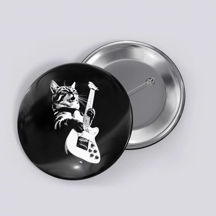 Rock Cat Playing Guitar Funny Guitar Cat Button