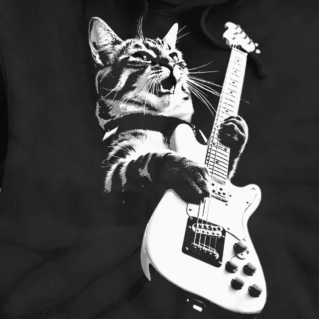 Rock Cat Playing Guitar Funny Guitar Cat Tie Dye Hoodie