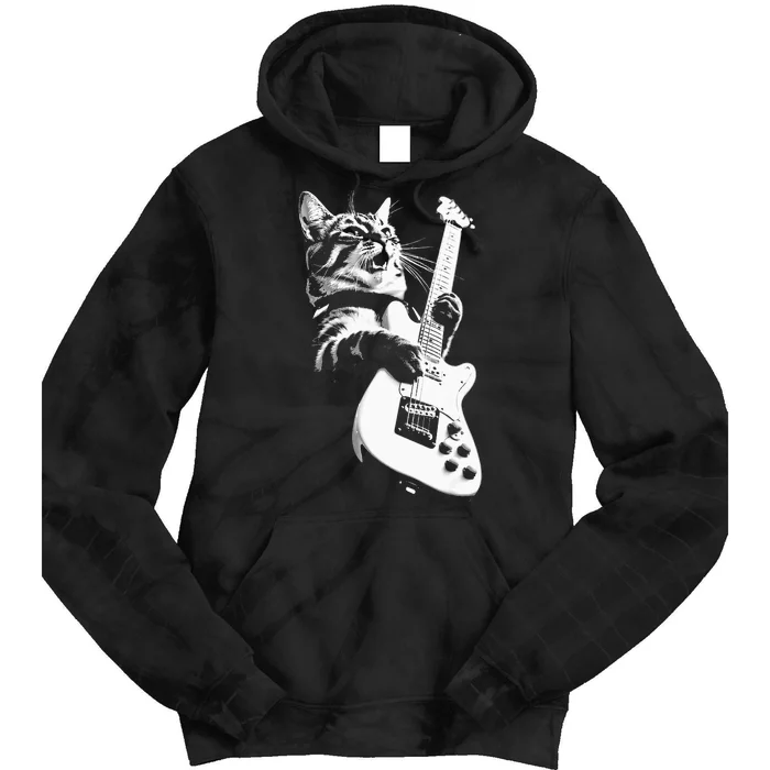 Rock Cat Playing Guitar Funny Guitar Cat Tie Dye Hoodie