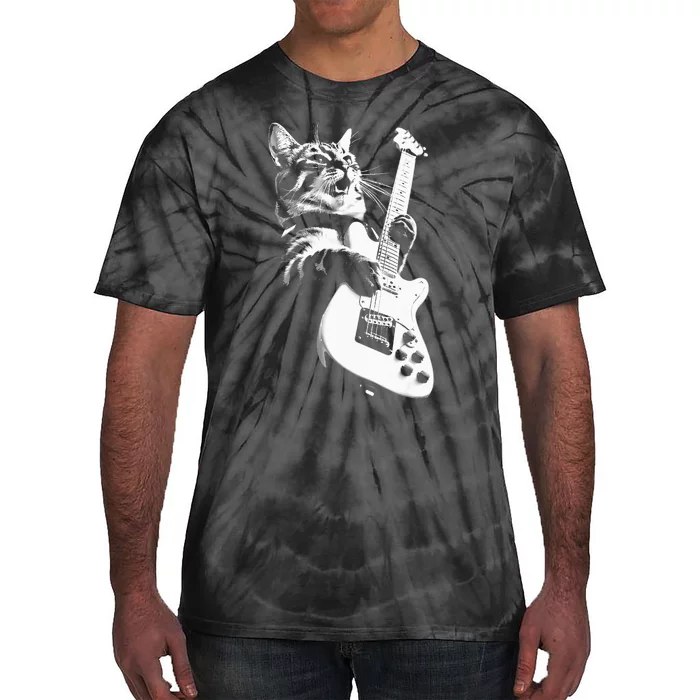 Rock Cat Playing Guitar Funny Guitar Cat Tie-Dye T-Shirt