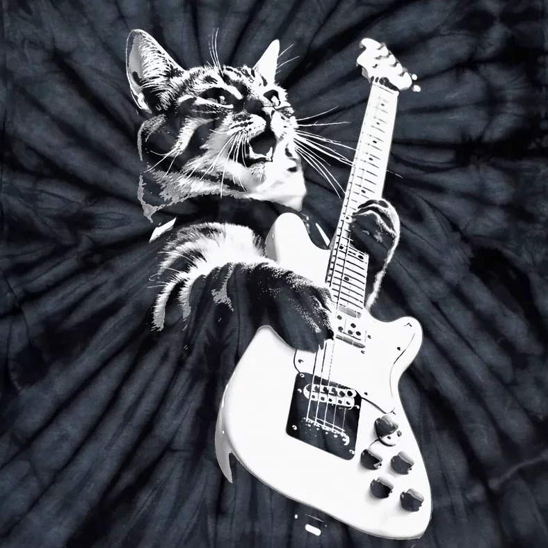 Rock Cat Playing Guitar Funny Guitar Cat Tie-Dye T-Shirt