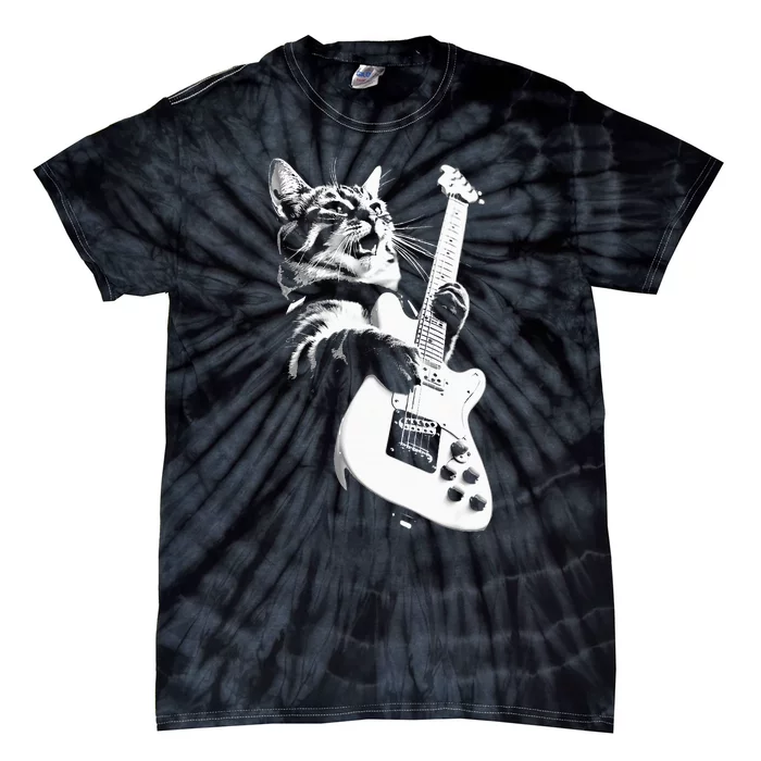 Rock Cat Playing Guitar Funny Guitar Cat Tie-Dye T-Shirt