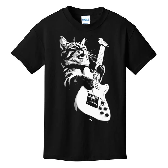 Rock Cat Playing Guitar Funny Guitar Cat Kids T-Shirt