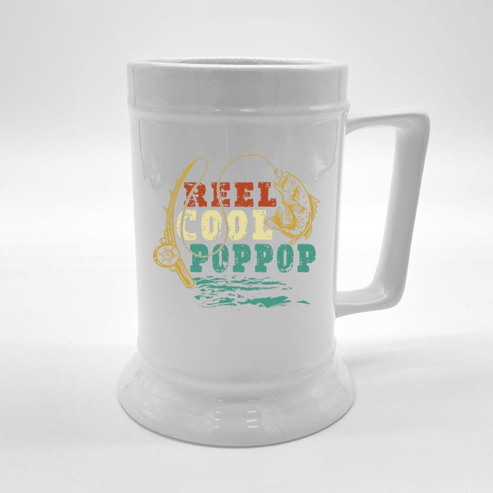 Reel Cool Poppop Vintage Fishing Funny Grandpa Fisherman Front & Back Beer Stein