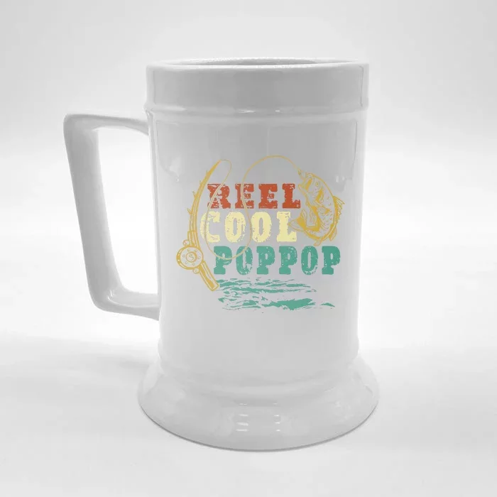 Reel Cool Poppop Vintage Fishing Funny Grandpa Fisherman Front & Back Beer Stein